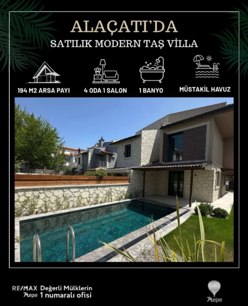 ALAÇATI ÇAMLIKYOL MEVKİ SATILIK 4+1 MÜSTAKİL HAVUZLU VİLLA.