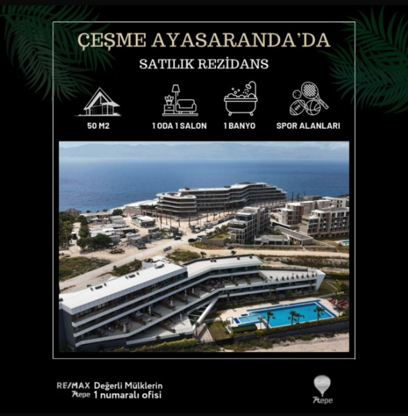 ÇEŞME AYASARANDA'DA SATILIK DENİZ MANZARALI 1+1 REZIDANS DAİRE.