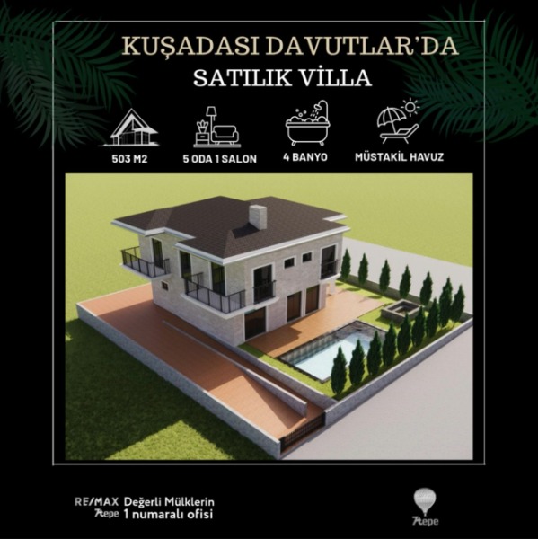 KUŞADASI DAVUTLAR' DA SATILIK 5+1 VİLLA PROJESİ.
