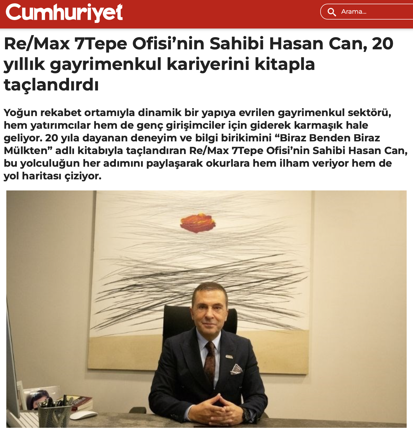 CUMHURİYET GAZETESİ; DÜNYANIN EN İYİ EMLAKÇISININ KİTABI ''BİRAZ BENDEN BİRAZ MÜLKTEN''