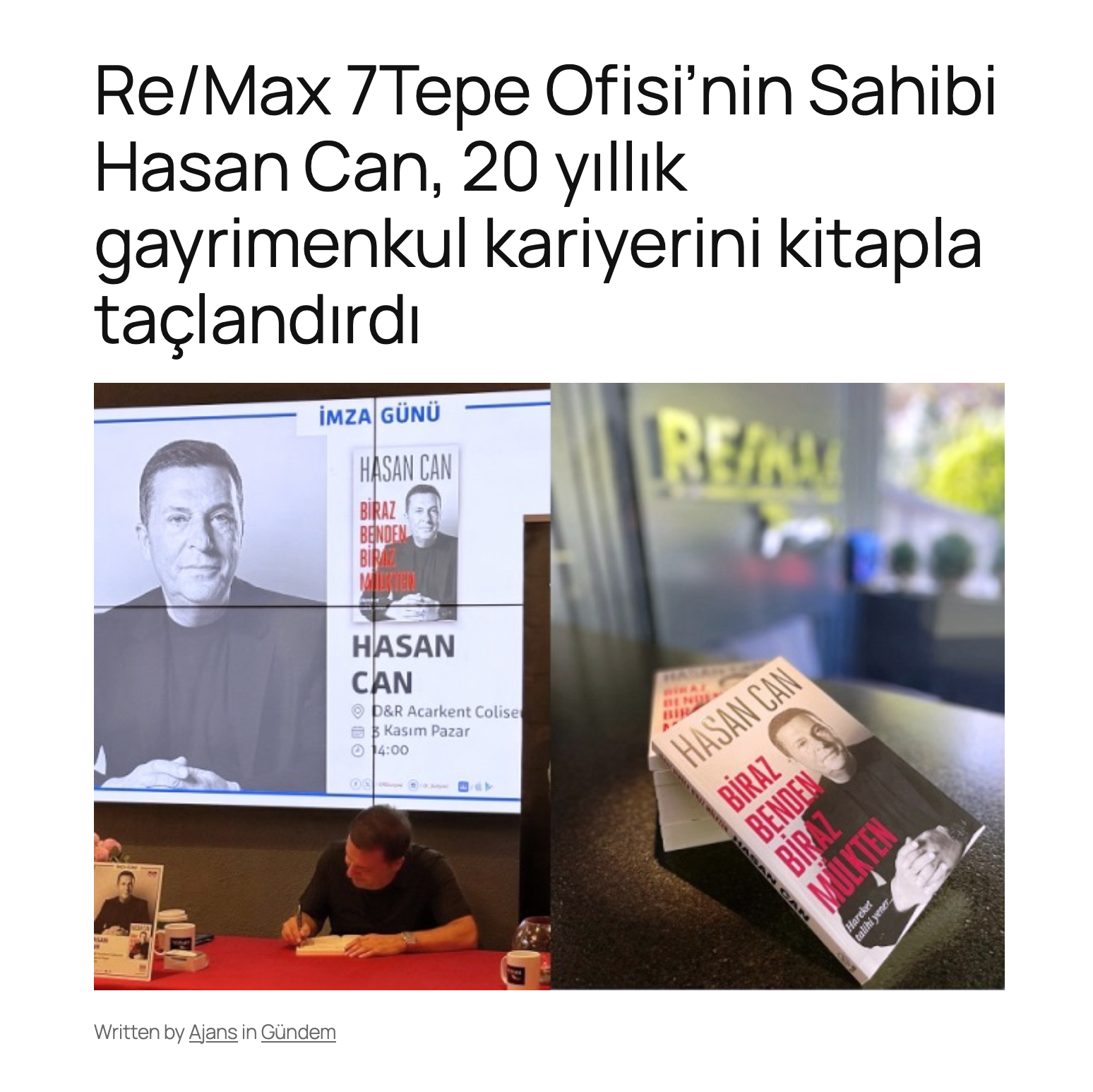 DÜNYANIN EN İYİ EMLAKÇISI HASAN CAN'IN KİTABI ''BİRAZ BENDEN BİRAZ MÜLKTEN''